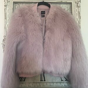 Armani Exchange Lavender / Light Pink Faux Fur Bomber Jacket